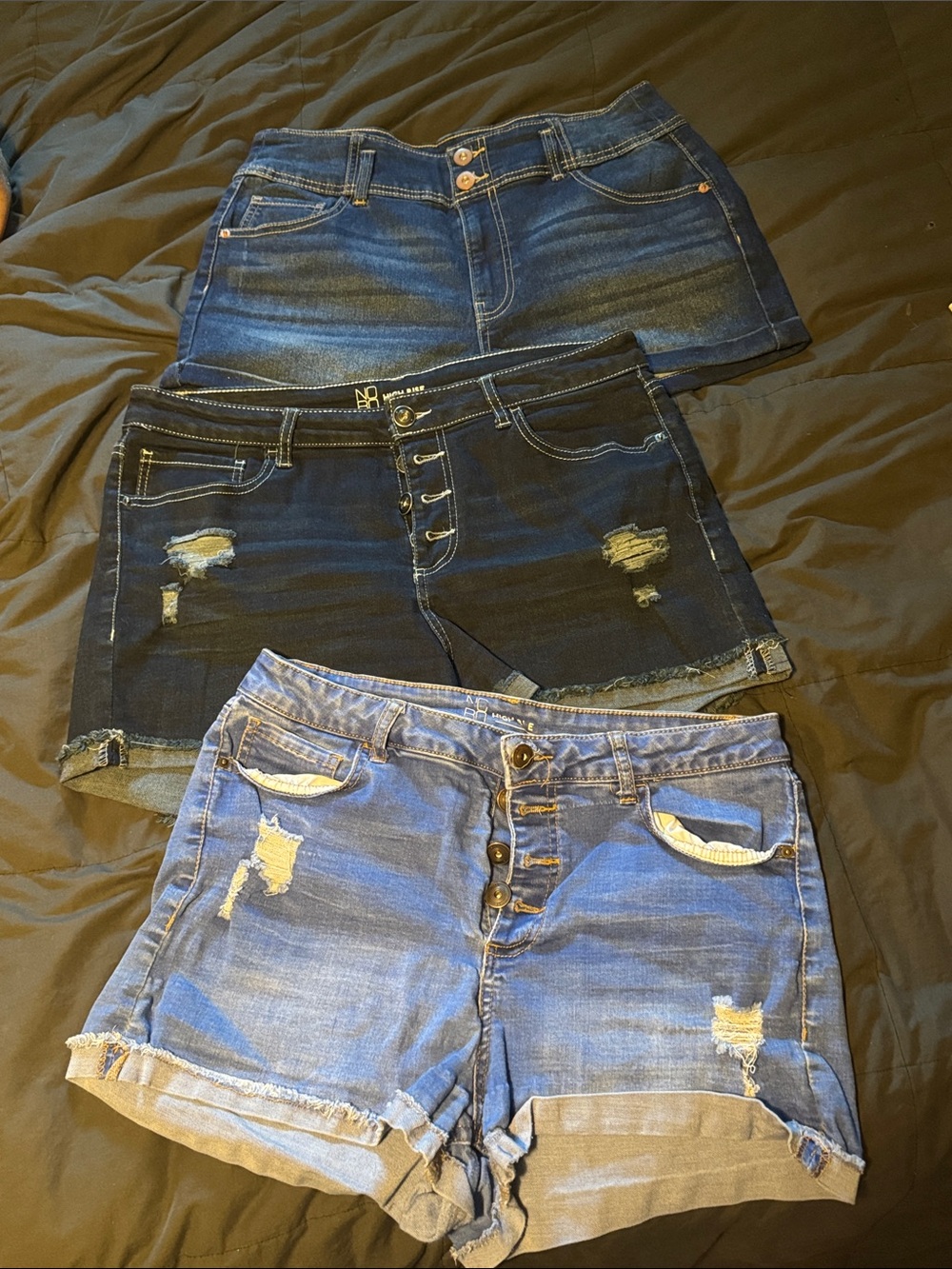No Boundaries Triple Pack Distressed Jean Shorts - Dark Blue, Black, Light Blue